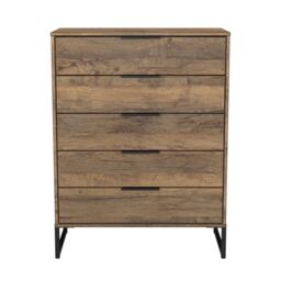 Beijing 5 Drawer Chest of Drawers in Vintage Oak (Ready Assembled) Brown Vintage Oak