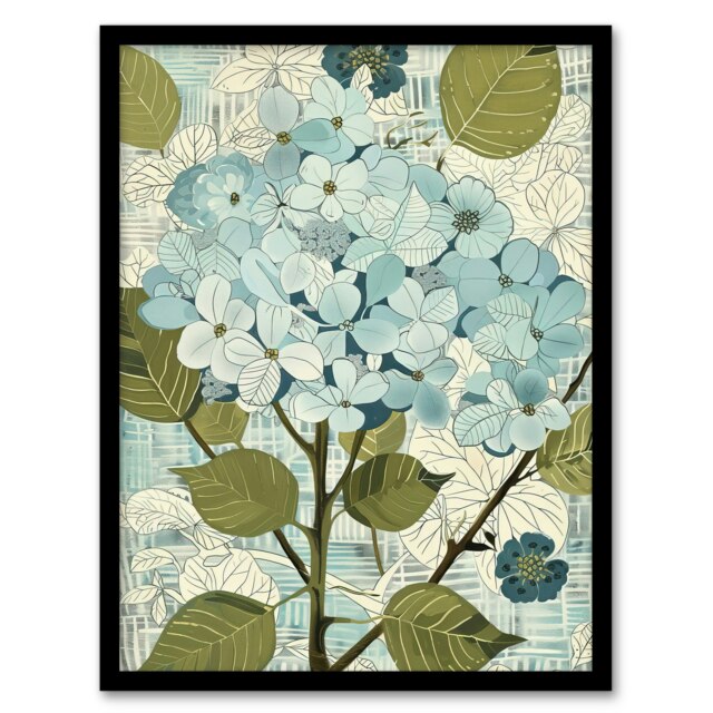 Hydrangea Flowers Bouquet Floral Living Room Black Framed Wall Art Print A4