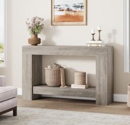 London Boutique Grey Rustic Wood Grain 2-Tier Console Table