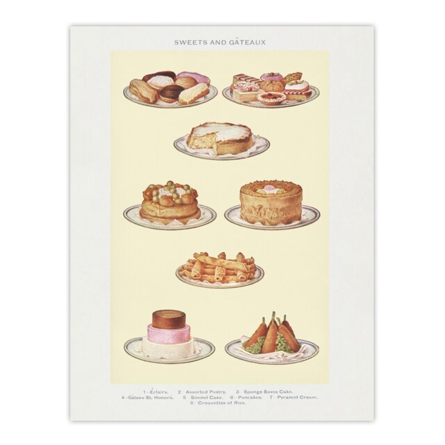 "Sweets and Gateaux Cakes Mrs Beeton Wall Art Poster Print 12X16"""