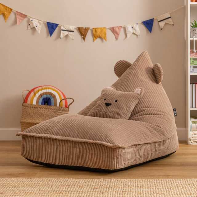 icon Kids Bertie Bear Corudroy Lounger Bean Bag, Brown