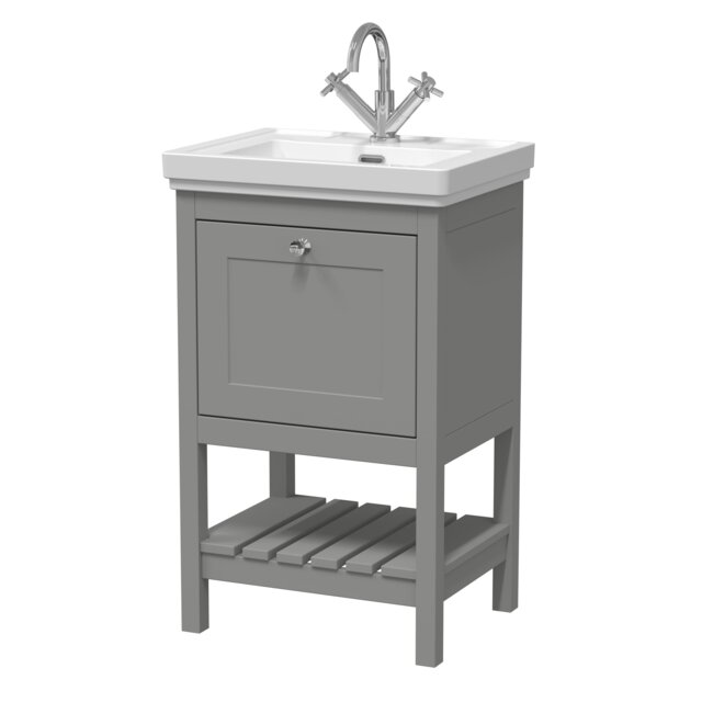Balterley Rye Bathroom Floor Standing 1 Drawer Vanity & 1 Tap Hole Basin Grey Cool Grey