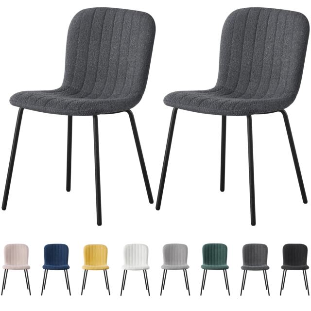Set of 2 Teddy Faux Fur Stitched Design Dining Chairs Set of 2 Dark Grey Bella by MCC
