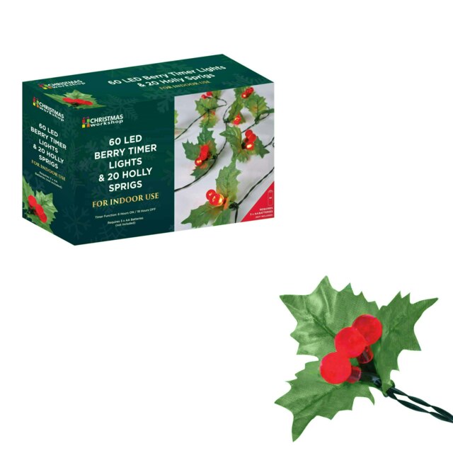 The Christmas Workshop 89380 20 Holly Sprigs with 60 LED Lights