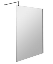 Balterley Toughened Safety Glass Wetroom Screen and Support Bar Black Matt Black