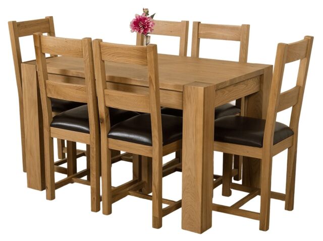 Kuba 125 x 80 cm Chunky Oak Small Dining Table and 6 Lincoln Chairs Brown Brown
