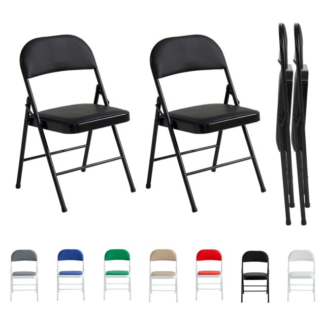 Set of 2 Folding Dining Chairs Metal Frame Padded Seats
