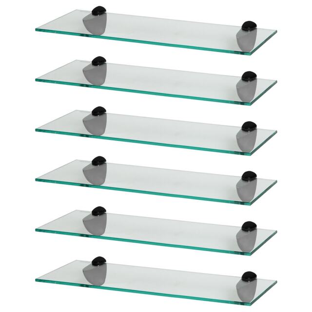 Harbour Housewares Floating Glass Shelf - 50cm - Metallic Brackets - Bathroom Shower Storage Vanity Display Unit Shelf Black Black 6