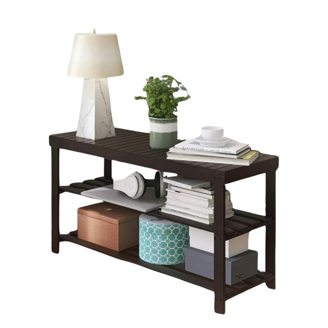 Wooden 3 Tier Shoe Storage Bench For Hallway Dark Brown Brown One Size