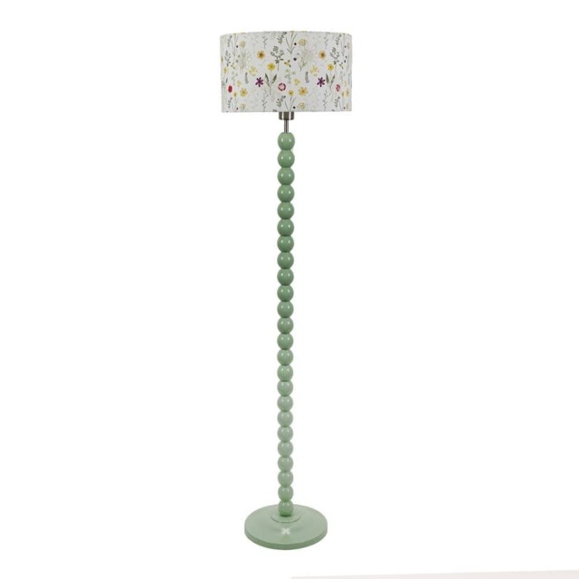 ValueLights Bobbins Sage Green Floor Lamp Floral Embroidered Shade Green