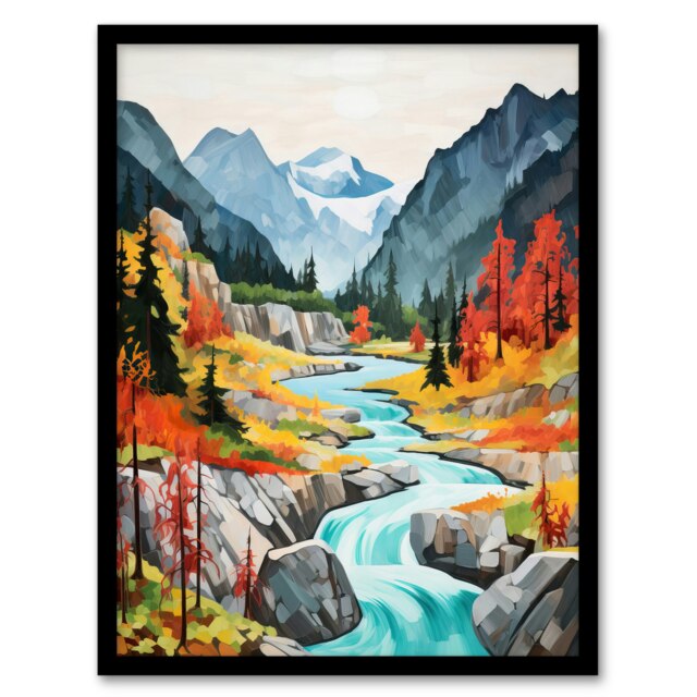 Jiuzhaigou Valley Acrylic China Biosphere Black Framed Wall Art Print A4