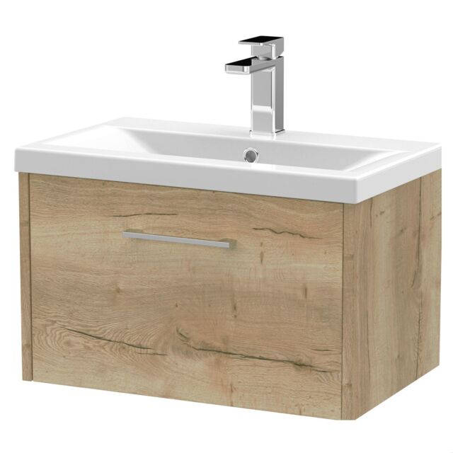Balterley Winshill Contemporary 1 Drawer Wall Hung Vanity Unit with Mid-Edge Basin, Light Oak, 600mm