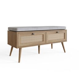 Noor Rattan 2 Drawer Shoe Cabinet Brown Oak