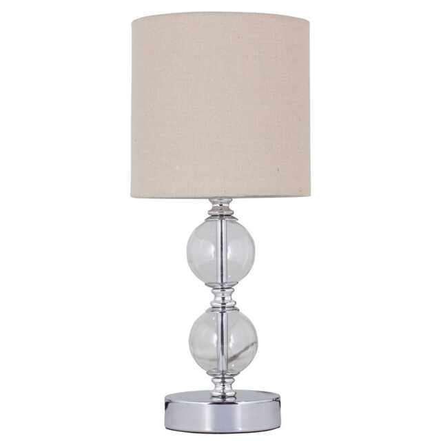 Chrome Two Ball Table Lamp with Natural Linen Shade Chrome Brown Medium 1