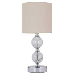 Chrome Two Ball Table Lamp with Natural Linen Shade Chrome Brown Medium 1