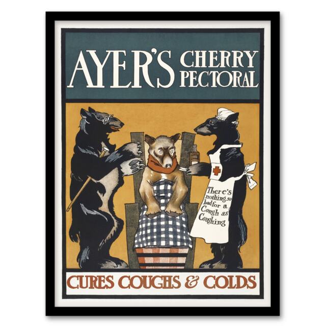 "Vintage Ayers Cherry Advert Vintage Framed Wall Art Print Penfield 12x16"""