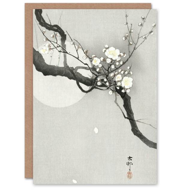 Ohara Koson Japanese Art Card Plum Blossom And Full Moon