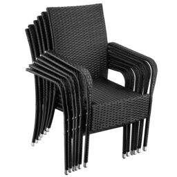 Rattan Garden Chair Girona - polyrattan and steel, weather and sun resistant, stackable Black black 6