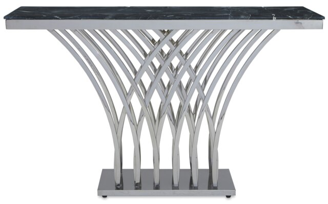 Orsina Black Marble And Silver Console Table For Livingroom, Metallic Finish Storage Table, Accent Table For Patio