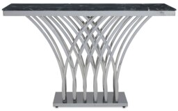 Orsina Black Marble And Silver Console Table For Livingroom, Metallic Finish Storage Table, Accent Table For Patio