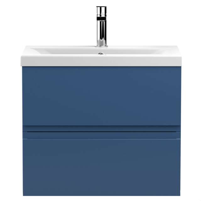 Balterley Mavesyn Contemporary 2 Drawer Wall Hung Vanity Unit with Mid-Edge Basin, Dark Blue, 600mm