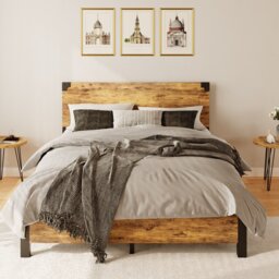 London Boutique King Size Bed Frame Metal & Wood Bed Platform with 30cm Under Bed Storage - 153 x 204 cm, Rustic Brown