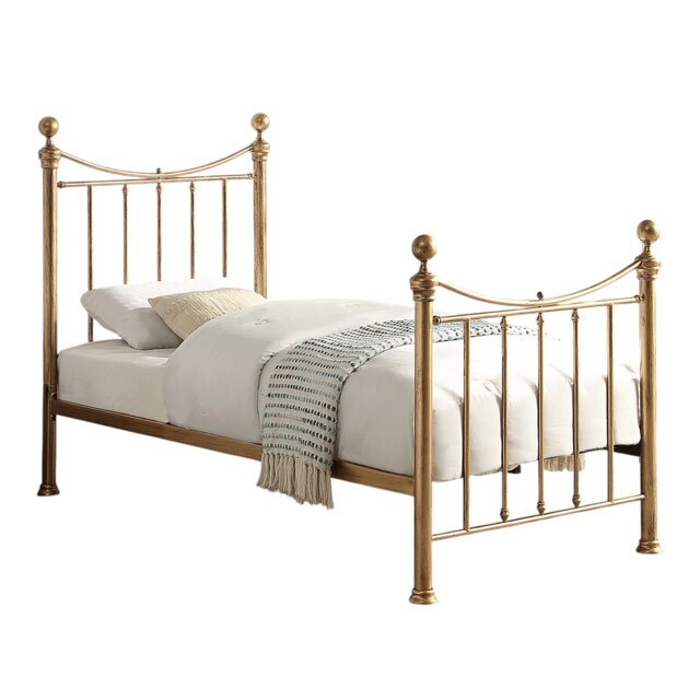 Hampstead Traditional Style Distressed Antique Brass Effect Metal Bed Frame Bronze Antique Brass Single