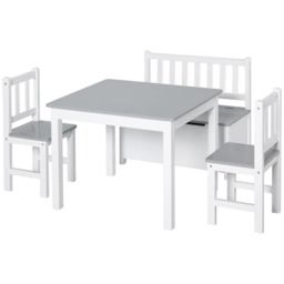 HOMCOM 4-Piece Set Kids Wood Table Chair Bench w Storage Function for 3 Years
