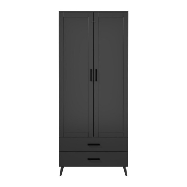 DEVON Wardrobe 2 Door 2 Drawer Modern Bedroom Clothes Storage Hanging Rail 180cm Black Black 1