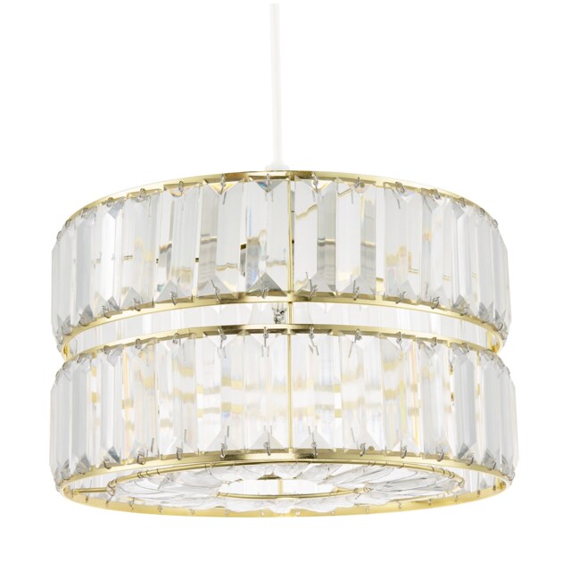 Chic Double Tier Gold Pendant Light Shade with Rows of Acrylic Prisms Gold Gold 1