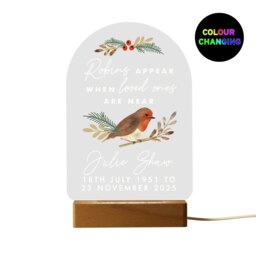 Personalised Robins Appear Wooden Based LED Light