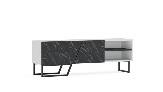 Decorotika Denasse TV Unit for TVs up to 60 inch White Black Marble Effect and Black