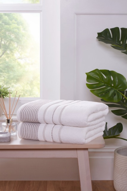 Dakota Stripe Cotton Bath Towels Set Of 2 Brown Bath towel 2