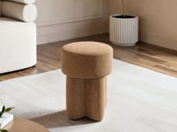 SOLACE+CO Astrid Wave Chenille Round Pouffe Light Brown