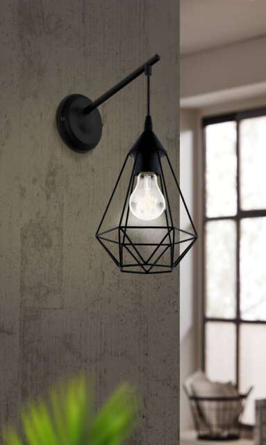 EGLO Tarbes Black Steel Retro Wall Light - Industrial Geometric Design (D) 27.5cm