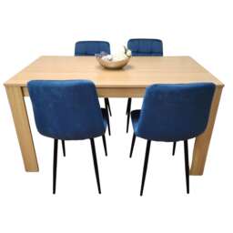 Dining Set of 4 Dining Table and 4 Blue Velvet Chairs Dining Room Furniture