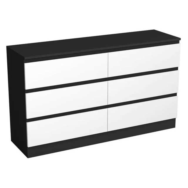 Minimalist Chest of 6 Drawers - 68.6x120x35cm Black Black & White 1