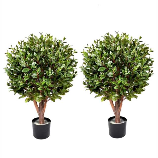 90cm Pair of UV Resistant Gloxinia Ball Topiary with 1608 Leaves and Natural Trunk Green 3ft