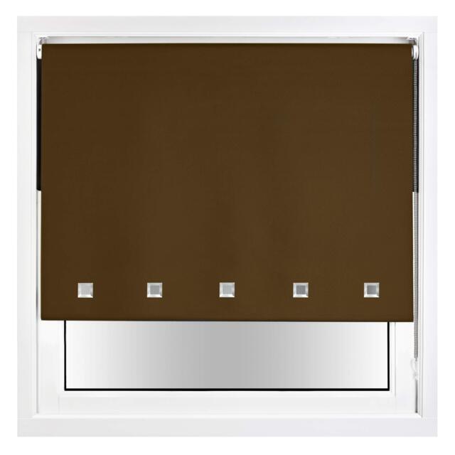 FURNISHED Blackout Roller Blind with Square Eyelets and Metal Fittings Easy Fit Window Shade Brown Brown (W) 180cm x (L) 165cm