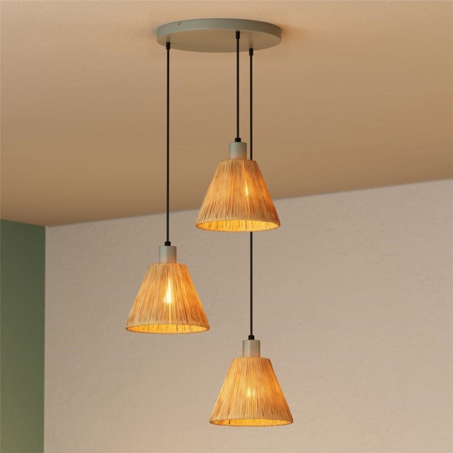 Osram Decor Raffia Pendant Plate Ceiling Light 3XE27 Green Max 3x15W LED Modern Brown Brown 1