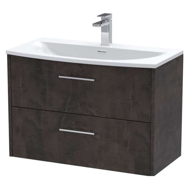 Balterley Winshill Contemporary 2 Drawer Wall Hung Vanity Unit with Curved Basin, Metallic Slate, 800mm