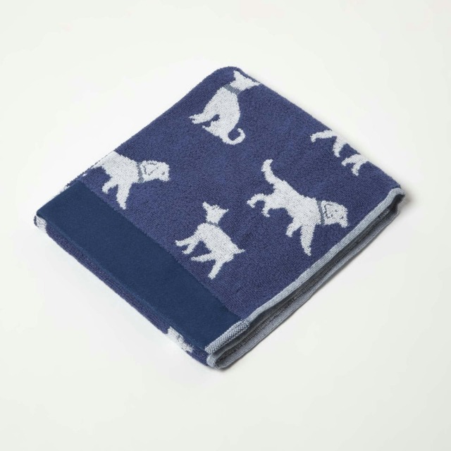 Homescapes Navy Dog Pattern Cotton Hand Towel Blue