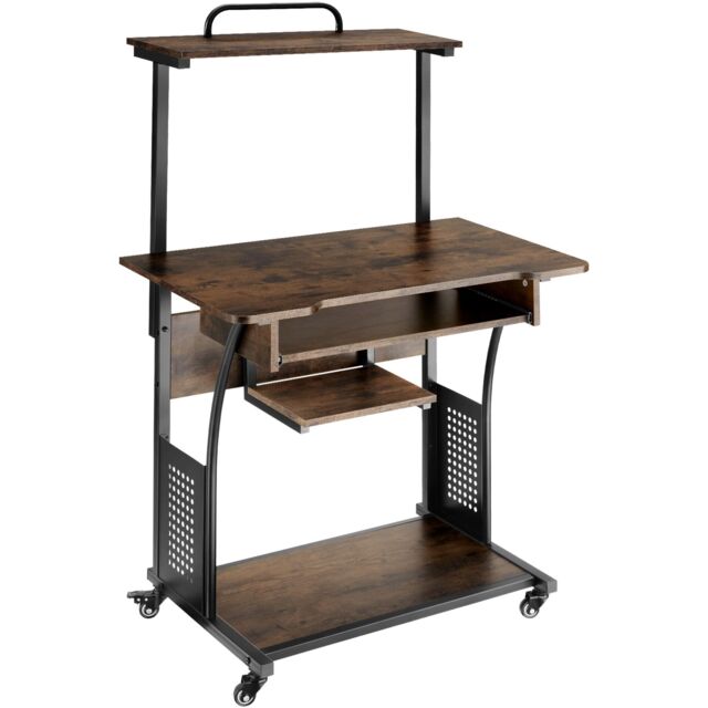 Desk Fife - 3 levels, attachable shelf and keyboard tray, 4 castors Brown Industrial wood dark, rustic 80 x 65,50 x 130,50 cm 1