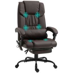Vinsetto 6-Point Massage Office Chair, PU Leather Desk Chair with Adjustable Height and Footrest for Home Office, Brown