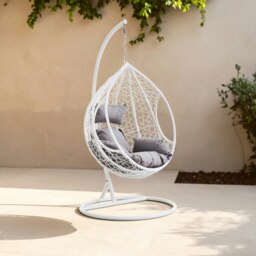 Orsina Cut Out Sides White Hanging Chair with Round Base, Comfortable Seating Swing Chair, Easy to Clean Chair