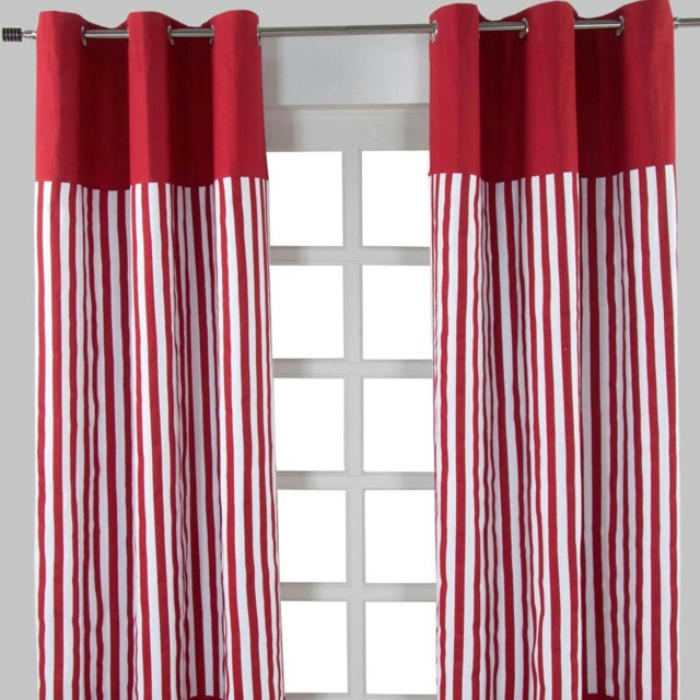 Homescapes Thick Stripe Ready Made Eyelet Curtain Pair - 117 x 137 cm Drop Red Red