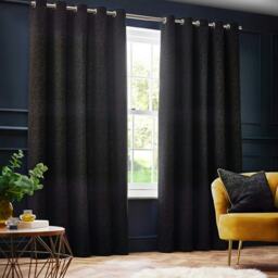 Paoletti Galaxy Chenille Black Eyelet Curtains (W)229cm x (D)229cm Multi