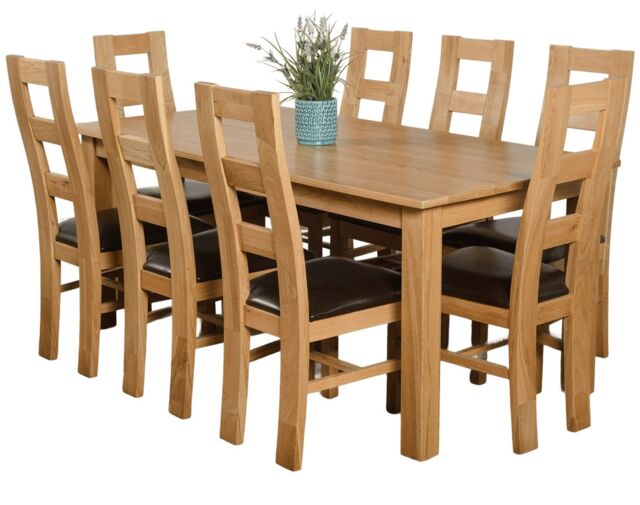 Oslo 180 x 90 cm Large Oak Dining Table and 8 Yale Chairs Brown Brown