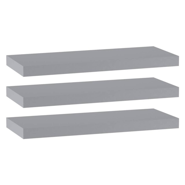 Floating Wooden Wall Shelves - 60x23.5cm Grey Grey & Set of 3 3