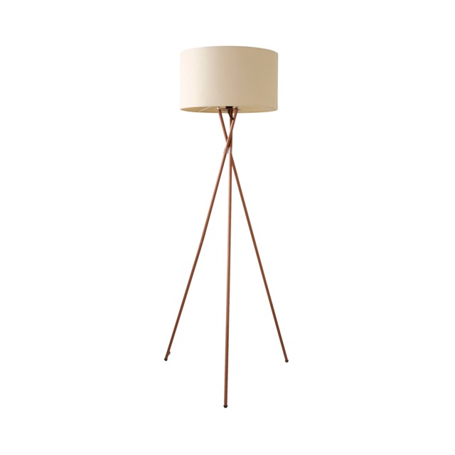 ValueLights Camden Copper Tripod Floor Lamp Cream Shade